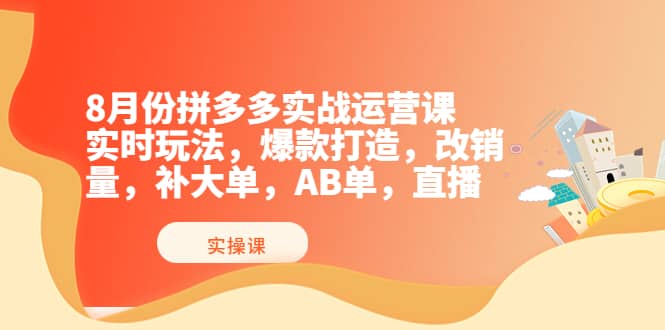 8月份拼多多实战运营课，实时玩法，爆款打造，改销量，补大单，AB单，直播网创吧-网创项目资源站-副业项目-创业项目-搞钱项目创业吧