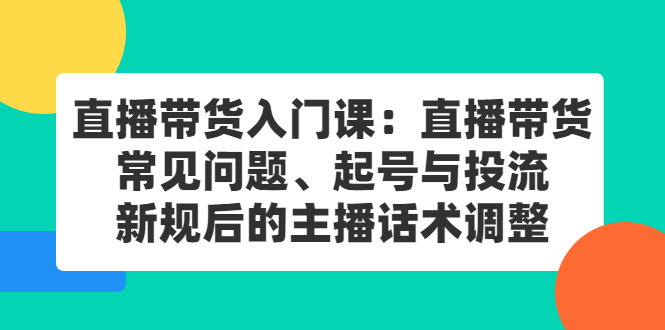直播带货入门课：直播带货常见问题、起号与投流、新规后的主播话术调整网创吧-网创项目资源站-副业项目-创业项目-搞钱项目创业吧
