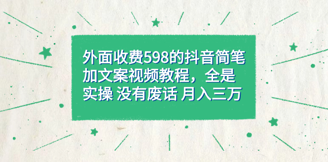 外面收费598抖音简笔加文案教程，全是实操 没有废话 月入三万（教程+资料）网创吧-网创项目资源站-副业项目-创业项目-搞钱项目创业吧