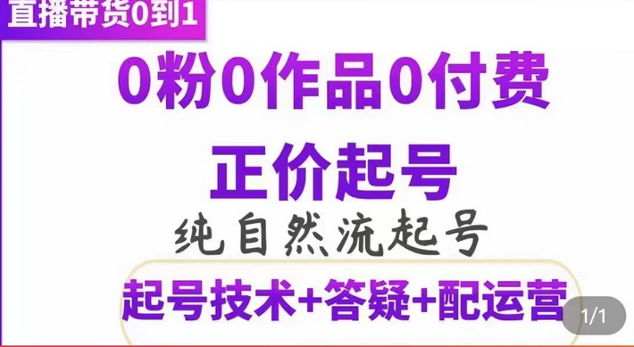 纯自然流正价起直播带货号，0粉0作品0付费起号（起号技术+答疑+配运营）网创吧-网创项目资源站-副业项目-创业项目-搞钱项目创业吧