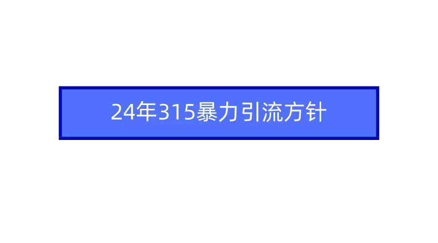 2024年315暴力引流方针网创吧-网创项目资源站-副业项目-创业项目-搞钱项目创业吧