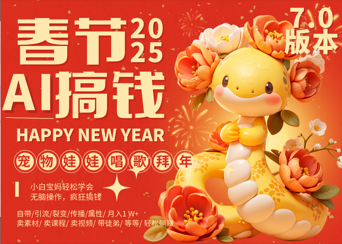 AI春节搞钱7.0升级版 蝴蝶号超火爆萌宠唱歌拜年  AI一键制作 批量出内容   春节做轻松躺赚 每日轻松十分钟  月赚米1W+  抓紧冲！可做视频 可卖素材只带小白和宝妈！网创吧-网创项目资源站-副业项目-创业项目-搞钱项目创业吧