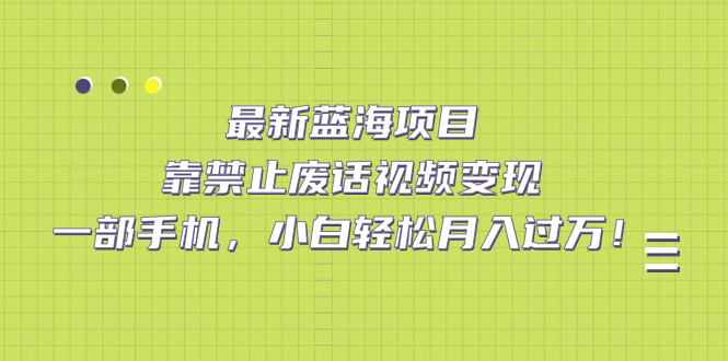 最新蓝海项目，靠禁止废话视频变现，一部手机，小白轻松月入过万！网创吧-网创项目资源站-副业项目-创业项目-搞钱项目创业吧