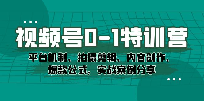 视频号0-1特训营：平台机制、拍摄剪辑、内容创作、爆款公式，实战案例分享网创吧-网创项目资源站-副业项目-创业项目-搞钱项目创业吧