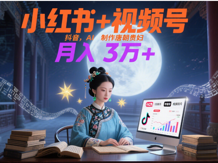 小红书+视频号+抖音，AI轻松制作唐朝贵妇IP，毒鸡汤、励志、减肥瘦身、养生赛道轻松切入，每天30分钟，轻松产出N条，月入3万+ 网创吧-网创项目资源站-副业项目-创业项目-搞钱项目创业吧