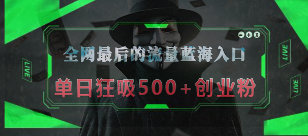 全网最后的流量蓝海入口，半小时引流50+创业粉，单日狂吸500+创业粉网创吧-网创项目资源站-副业项目-创业项目-搞钱项目创业吧