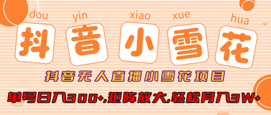 抖音无人直播小雪花项目，单号日入300+,矩阵放大,轻松月入3W+网创吧-网创项目资源站-副业项目-创业项目-搞钱项目创业吧