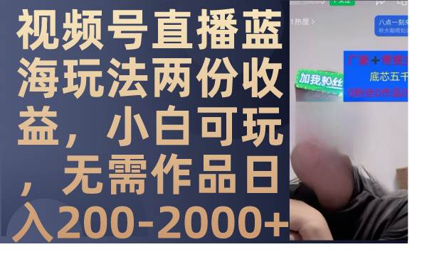 视频号直播蓝海玩法两份收益，小白可玩，无需作品日入200-2000+网创吧-网创项目资源站-副业项目-创业项目-搞钱项目创业吧