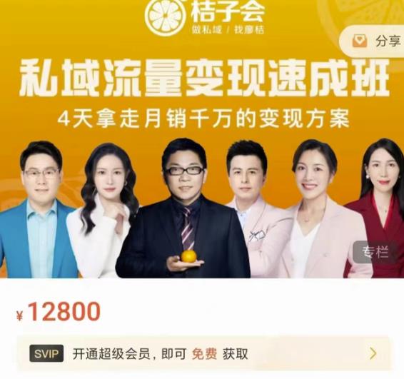 桔子会·私域流量变现速成班，4天拿走月销千万的变现方案 价值12800元网创吧-网创项目资源站-副业项目-创业项目-搞钱项目创业吧