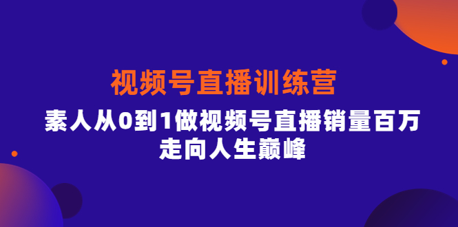 视频号直播训练营，素人从0到1做视频号直播销量百万，走向人生巅峰网创吧-网创项目资源站-副业项目-创业项目-搞钱项目创业吧