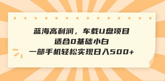 蓝海高利润，车载U盘项目，适合0基础小白，一部手机轻松实现日入500+网创吧-网创项目资源站-副业项目-创业项目-搞钱项目创业吧