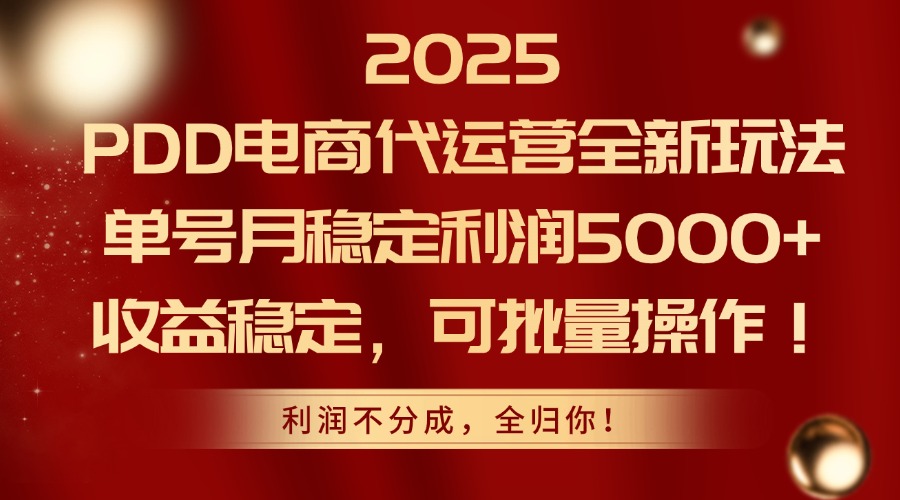 2025 PDD电商代运营全新玩法，单号月稳定利润5000+，收益稳定，可批量操作！网创吧-网创项目资源站-副业项目-创业项目-搞钱项目创业吧