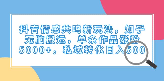 抖音情感共鸣新玩法，知乎无脑搬运，单条作品涨粉5000+，私域转化日入500网创吧-网创项目资源站-副业项目-创业项目-搞钱项目创业吧