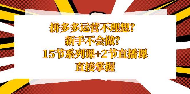 拼多多运营不理想？新手不会做？15节系列课+2节直播课，直接掌握网创吧-网创项目资源站-副业项目-创业项目-搞钱项目创业吧
