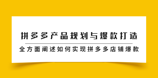 拼多多产品规划与爆款打造，全方面阐述如何实现拼多多店铺爆款网创吧-网创项目资源站-副业项目-创业项目-搞钱项目创业吧