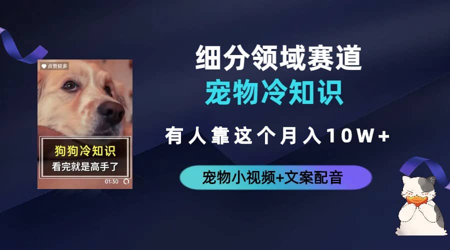 不起眼的抖音细分赛道-宠物冷知识，一段宠物视频配文案，有人靠这个月入10w网创吧-网创项目资源站-副业项目-创业项目-搞钱项目创业吧