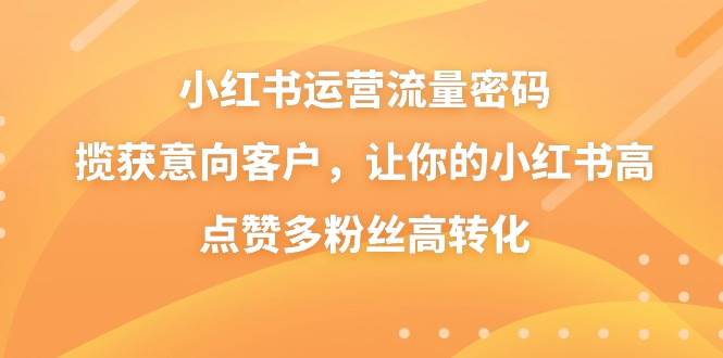 小红书运营流量密码，揽获意向客户，让你的小红书高点赞多粉丝高转化网创吧-网创项目资源站-副业项目-创业项目-搞钱项目创业吧