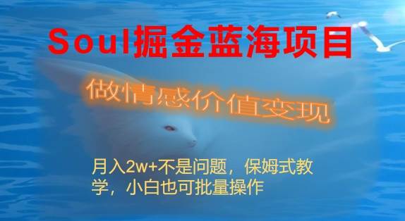 Soul掘金蓝海项目细分赛道，做情感价值变现，月入2w+不是问题网创吧-网创项目资源站-副业项目-创业项目-搞钱项目创业吧