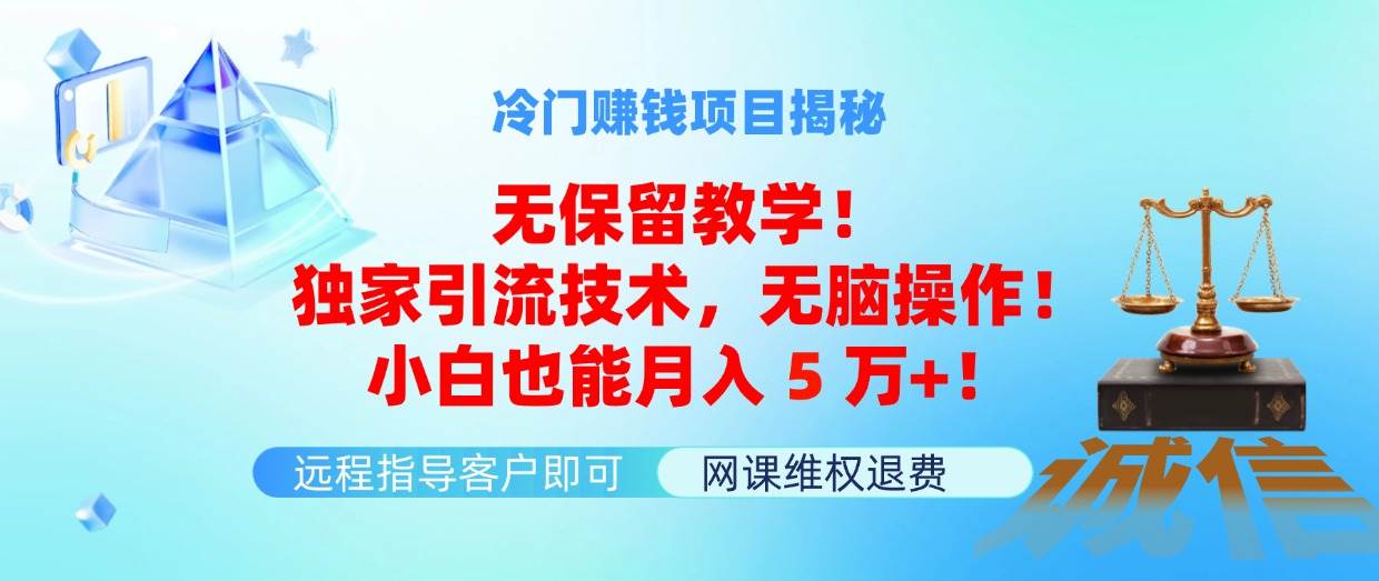 冷门赚钱项目无保留教学！独家引流技术，无脑操作！小白也能月入5万+！网创吧-网创项目资源站-副业项目-创业项目-搞钱项目创业吧