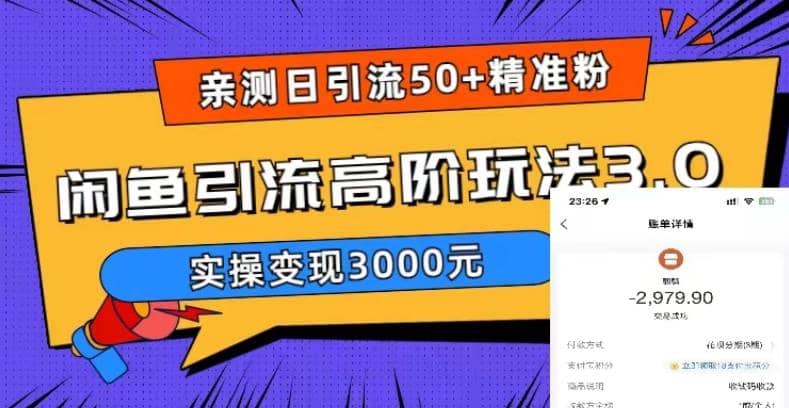 实测日引50+精准粉，闲鱼引流高阶玩法3.0，实操变现3000元网创吧-网创项目资源站-副业项目-创业项目-搞钱项目创业吧
