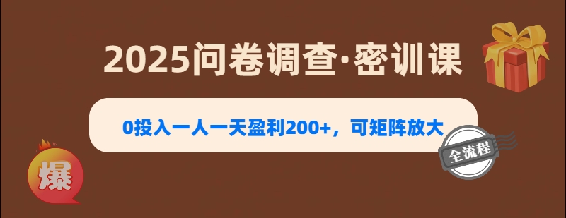 2025《问卷调查》0投入一人一天盈利200+，可矩阵放大网创吧-网创项目资源站-副业项目-创业项目-搞钱项目创业吧