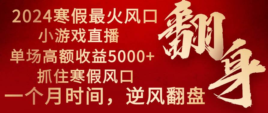 2024年最火寒假风口项目 小游戏直播 单场收益5000+抓住风口 一个月直接提车网创吧-网创项目资源站-副业项目-创业项目-搞钱项目创业吧