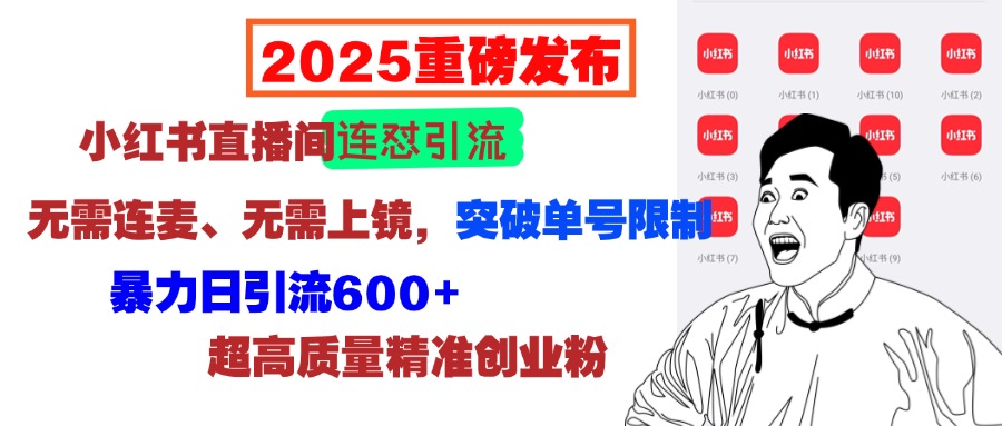 2025重磅发布：小红书直播间连怼引流，无需连麦、无需上镜，突破单号限制，暴力日引流600+超高质量精准创业粉网创吧-网创项目资源站-副业项目-创业项目-搞钱项目创业吧