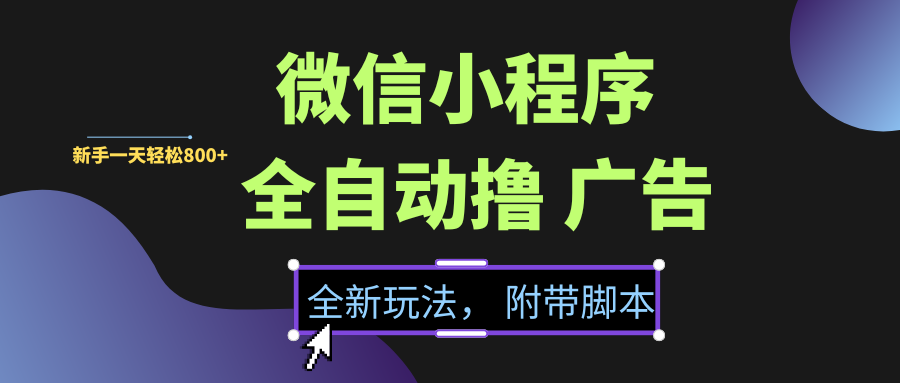 微信小程序挂机撸广告，全新玩法，新手一天轻松800+【附带脚本】网创吧-网创项目资源站-副业项目-创业项目-搞钱项目创业吧