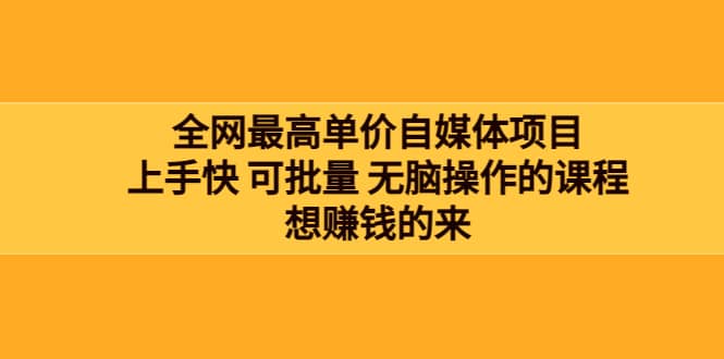 全网最单高价自媒体项目：上手快 可批量 无脑操作的课程，想赚钱的来网创吧-网创项目资源站-副业项目-创业项目-搞钱项目创业吧