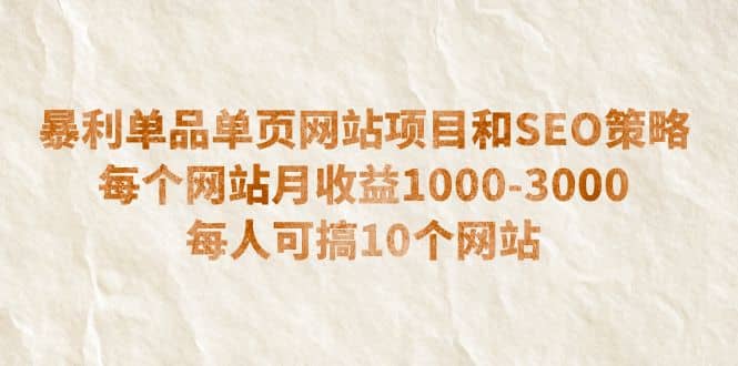 暴利单品单页网站项目和SEO策略 每个网站月收益1000-3000 每人可搞10个网创吧-网创项目资源站-副业项目-创业项目-搞钱项目创业吧