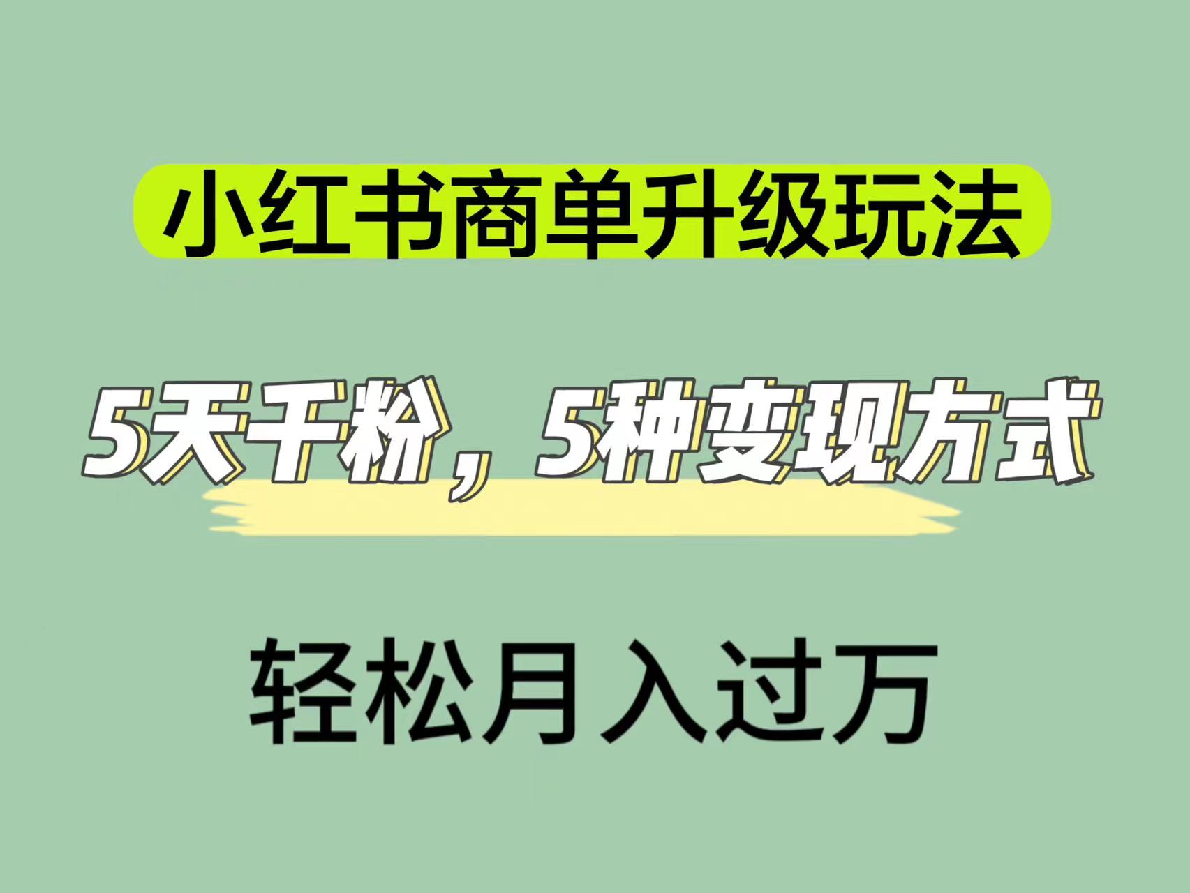 小红书商单升级玩法，5天千粉，5种变现渠道，轻松月入1万+网创吧-网创项目资源站-副业项目-创业项目-搞钱项目创业吧