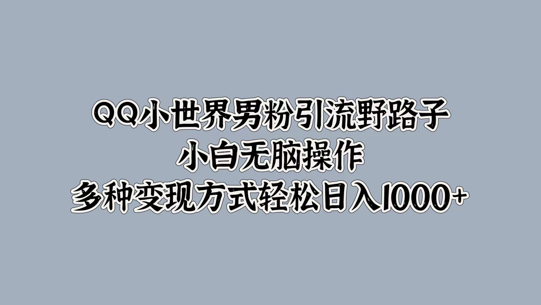 QQ小世界男粉引流野路子，小白无脑操作，多种变现方式轻松日入1000+网创吧-网创项目资源站-副业项目-创业项目-搞钱项目创业吧