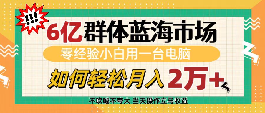6亿群体蓝海市场，零经验小白用一台电脑，如何轻松月入2万+网创吧-网创项目资源站-副业项目-创业项目-搞钱项目创业吧