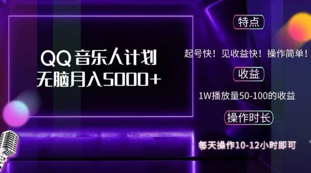 2024 QQ音乐人计划，轻松月入5000+，纯无脑操作，可批量放大操作网创吧-网创项目资源站-副业项目-创业项目-搞钱项目创业吧