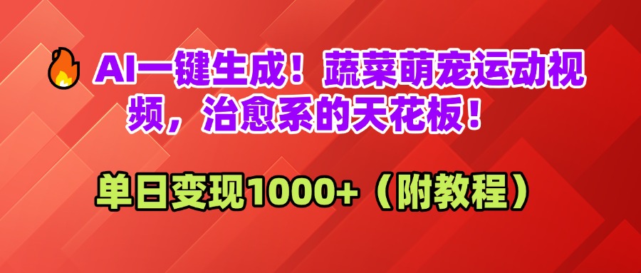 AI一键生成！蔬菜萌宠运动视频，治愈系的天花板！单日变现1000+（附教程）网创吧-网创项目资源站-副业项目-创业项目-搞钱项目创业吧