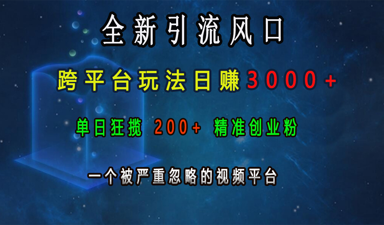 全新引流风口，跨平台玩法日赚3000+，单日狂揽200+精准创业粉，一个被严重忽略的视频平台网创吧-网创项目资源站-副业项目-创业项目-搞钱项目创业吧