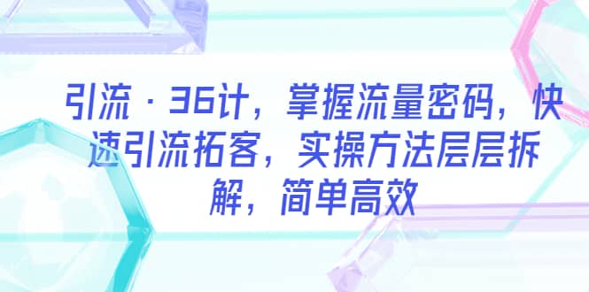 引流·36计，掌握流量密码，快速引流拓客，实操方法层层拆解，简单高效网创吧-网创项目资源站-副业项目-创业项目-搞钱项目创业吧
