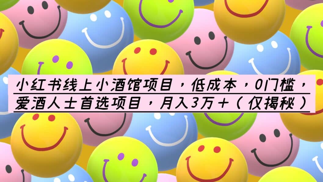 小红书线上小酒馆项目，低成本，0门槛，爱酒人士首选项目，月入3万＋网创吧-网创项目资源站-副业项目-创业项目-搞钱项目创业吧