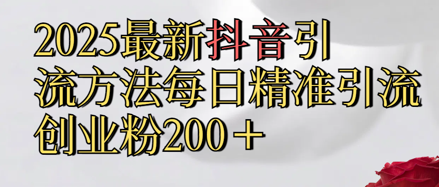2025最新,抖音引流,方法每日精准引流创业粉300＋网创吧-网创项目资源站-副业项目-创业项目-搞钱项目创业吧