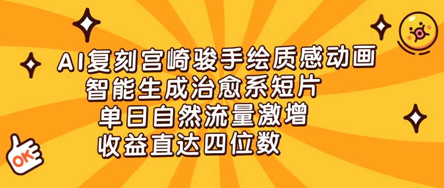 AI复刻宫崎骏手绘质感动画，智能生成治愈系短片，单日自然流量激增，收益直达四位数网创吧-网创项目资源站-副业项目-创业项目-搞钱项目创业吧