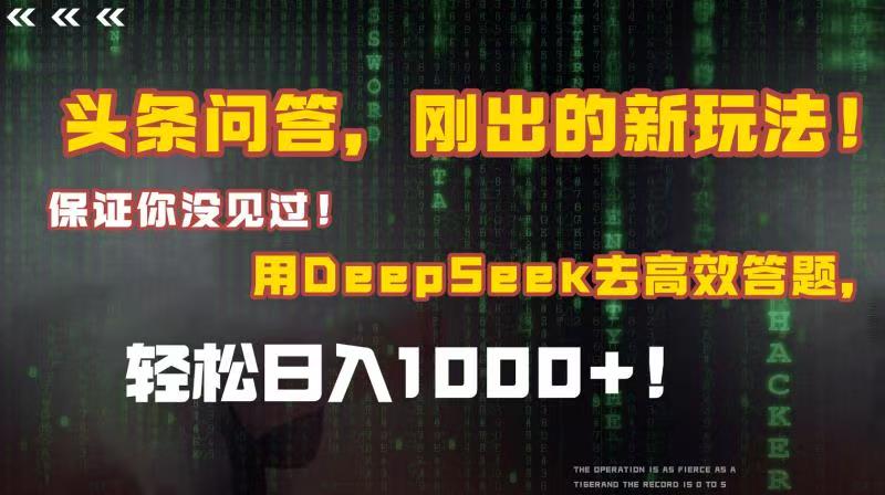 头条问答，刚出的新玩法！保证你没见过！结合Deepseek高效答题，轻松日入1000+网创吧-网创项目资源站-副业项目-创业项目-搞钱项目创业吧
