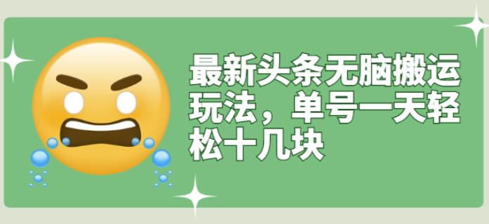 最新头条无脑搬运玩法，单号一天轻松十几块【视频教程+搬运软件】网创吧-网创项目资源站-副业项目-创业项目-搞钱项目创业吧