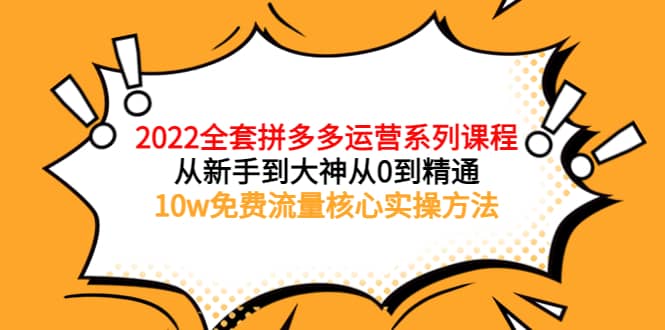 2022全套拼多多运营课程，从新手到大神从0到精通，10w免费流量核心实操方法网创吧-网创项目资源站-副业项目-创业项目-搞钱项目创业吧