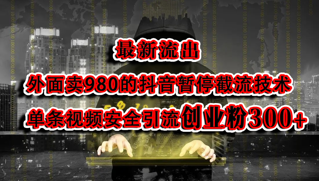 最新流出：外面卖980的抖音暂停截流技术单条视频安全引流创业粉300+网创吧-网创项目资源站-副业项目-创业项目-搞钱项目创业吧