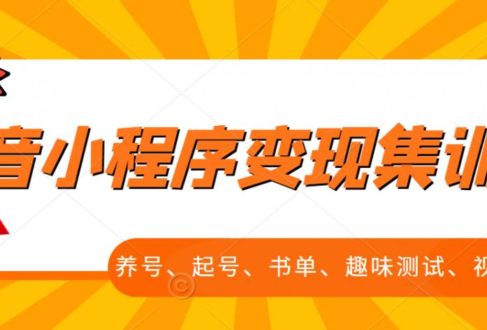 抖音小程序变现集训课，养号、起号、书单、趣味测试、视频剪辑，全套流程网创吧-网创项目资源站-副业项目-创业项目-搞钱项目创业吧