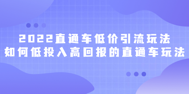 2022直通车低价引流玩法，教大家如何低投入高回报的直通车玩法网创吧-网创项目资源站-副业项目-创业项目-搞钱项目创业吧