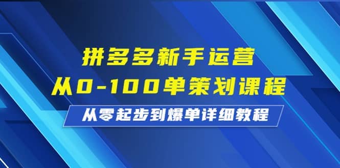 拼多多新手运营从0-100单策划课程，从零起步到爆单详细教程网创吧-网创项目资源站-副业项目-创业项目-搞钱项目创业吧