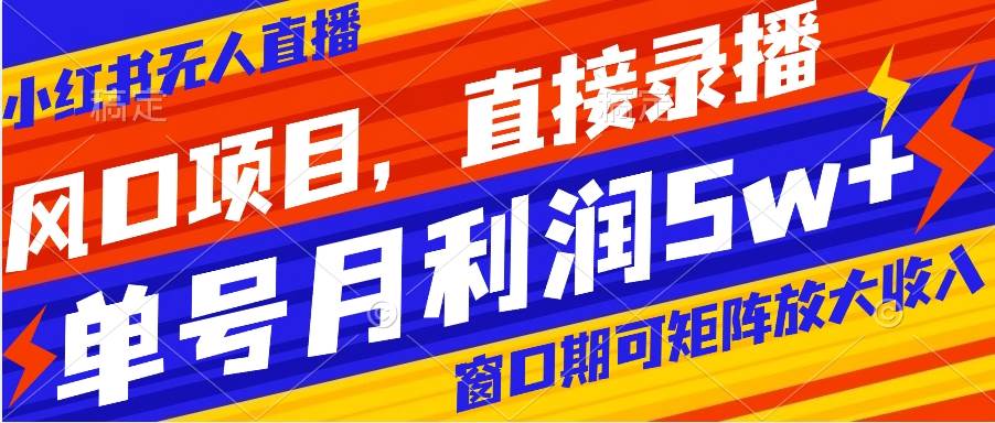 风口项目，小红书无人直播带货，直接录播，可矩阵，月入5w+网创吧-网创项目资源站-副业项目-创业项目-搞钱项目创业吧