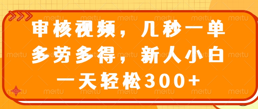 视频审核员，几秒一单，多劳多得，新人小白一天轻松300+网创吧-网创项目资源站-副业项目-创业项目-搞钱项目创业吧