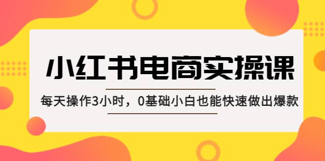 小红书·电商实操课：每天操作3小时，0基础小白也能快速做出爆款网创吧-网创项目资源站-副业项目-创业项目-搞钱项目创业吧